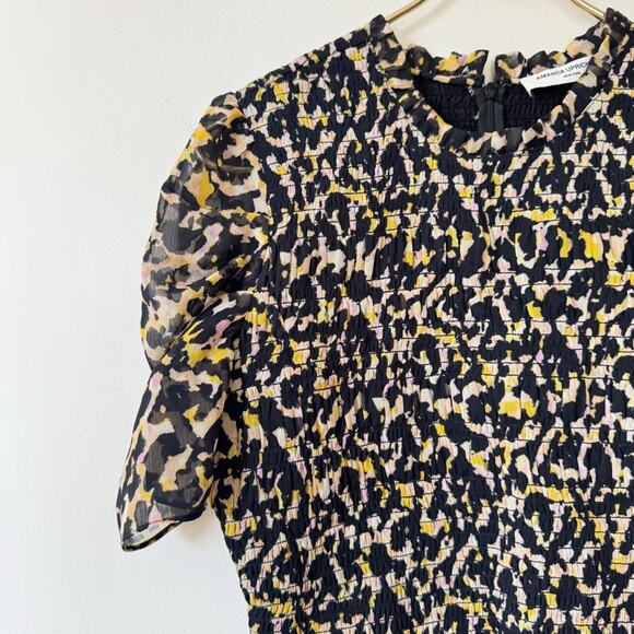 Amanda Uprichard Adrina Leopard Animal Print Smocked Blouse M - Picture 6 of 14